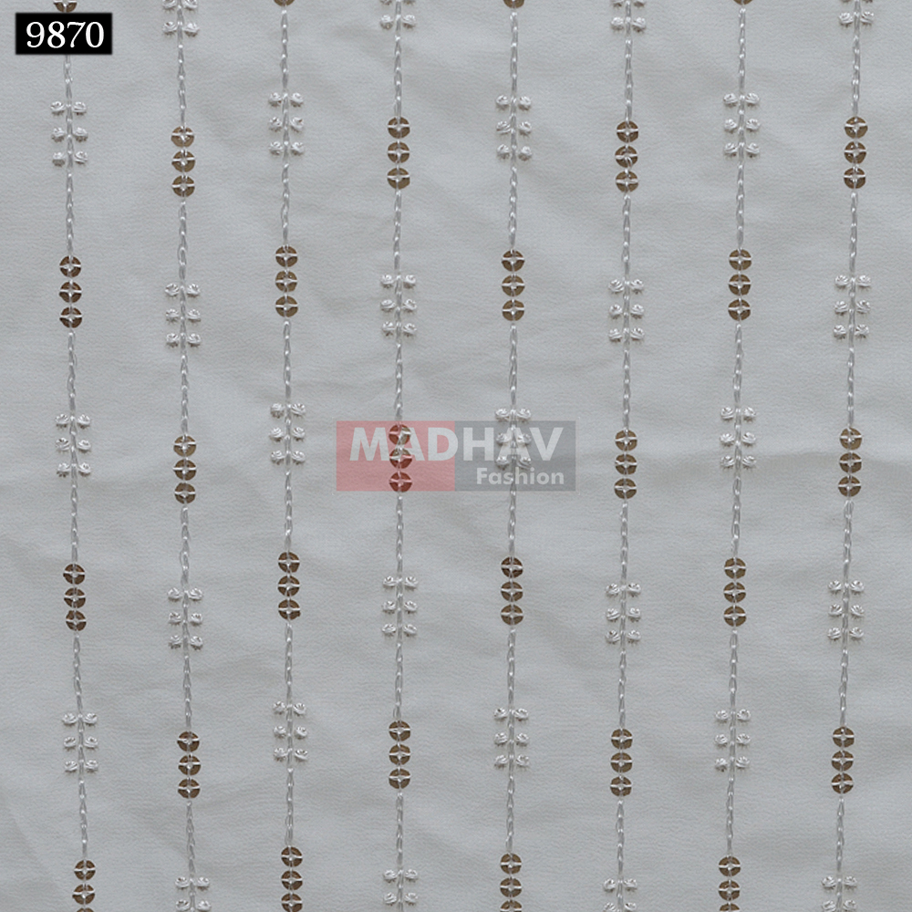Embroidered Sequin Fabric - Cotton & Georgette, 54 M Width, White Color, Lightweight Patterned Design For Lehenga Choli & Dupatta