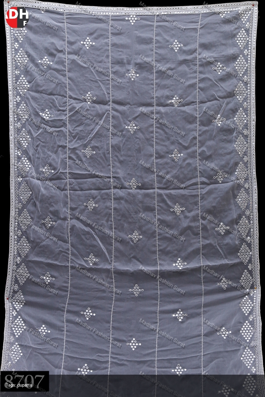 Sequine All Over Fabric - Cotton & Georgette, White Color | Lightweight Embroidered Pattern, Designer Dupatta For Sherwani