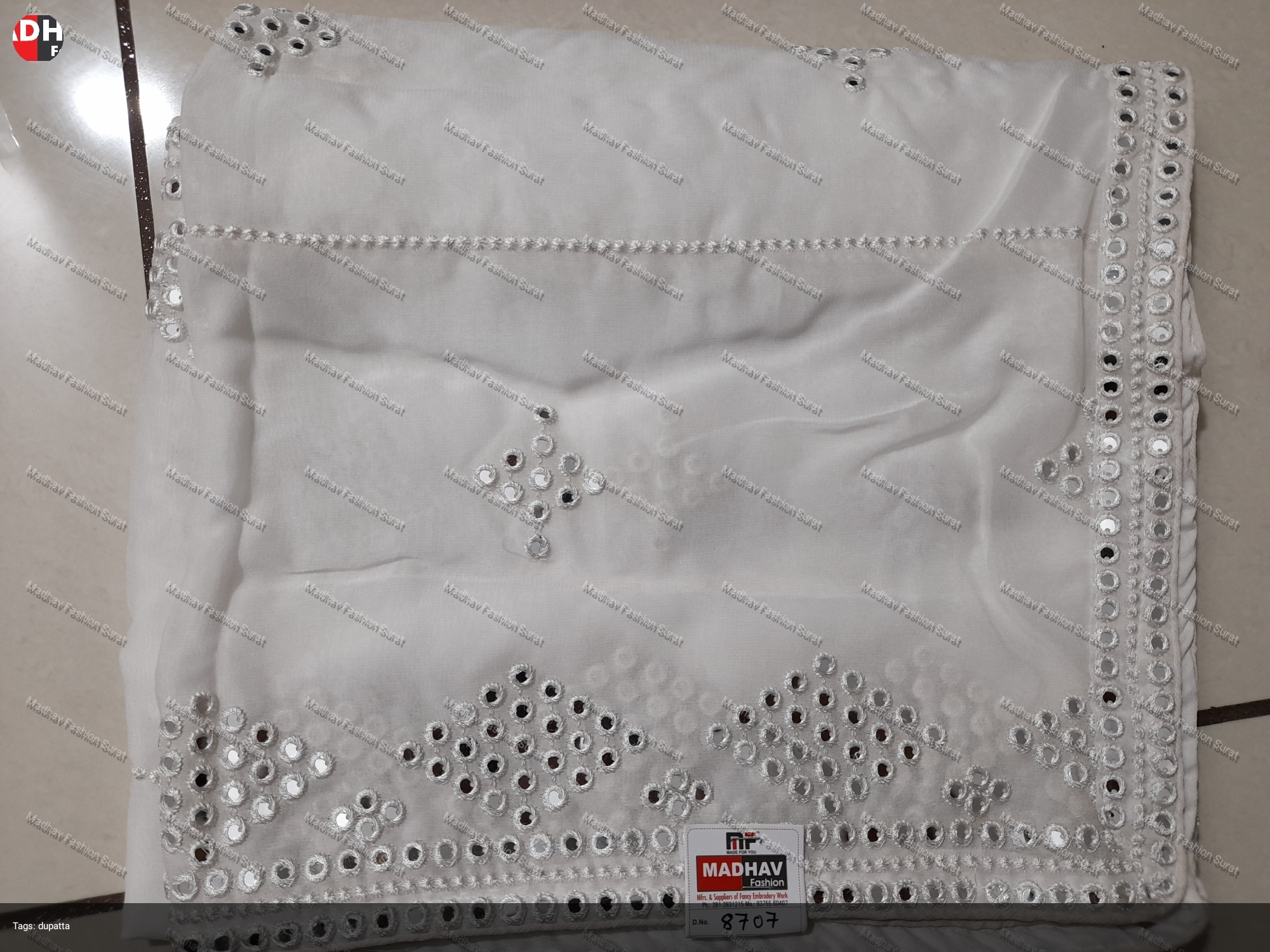 Sequine All Over Fabric - Cotton & Georgette, White Color | Lightweight Embroidered Pattern, Designer Dupatta For Sherwani