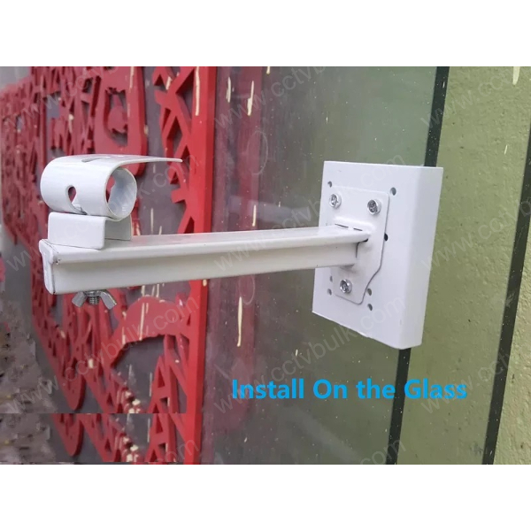 Cctv Camera Stand For Glass - High Quality Steel, 80x200 Mm, White | Mini Camera Compatible, Weather Resistant, Organizes Cable & Connector