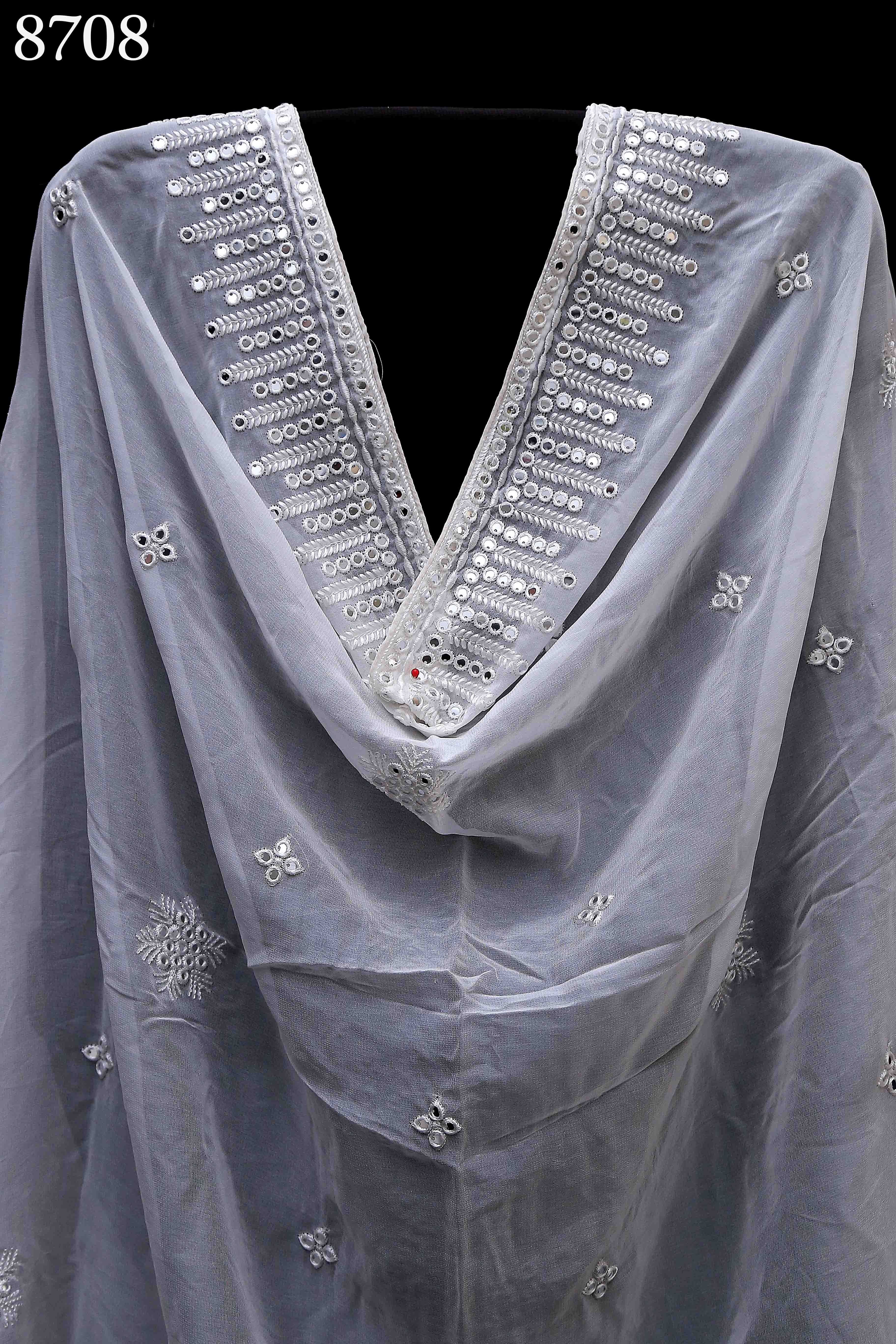 Fancy Four Sequence Fabrics With Thread Work - Georgette Material, Embroidered Texture, White Color | Sherwani Dupatta, Bridal Dupatta, Designer Dupatta, Extensive Embroidery Options
