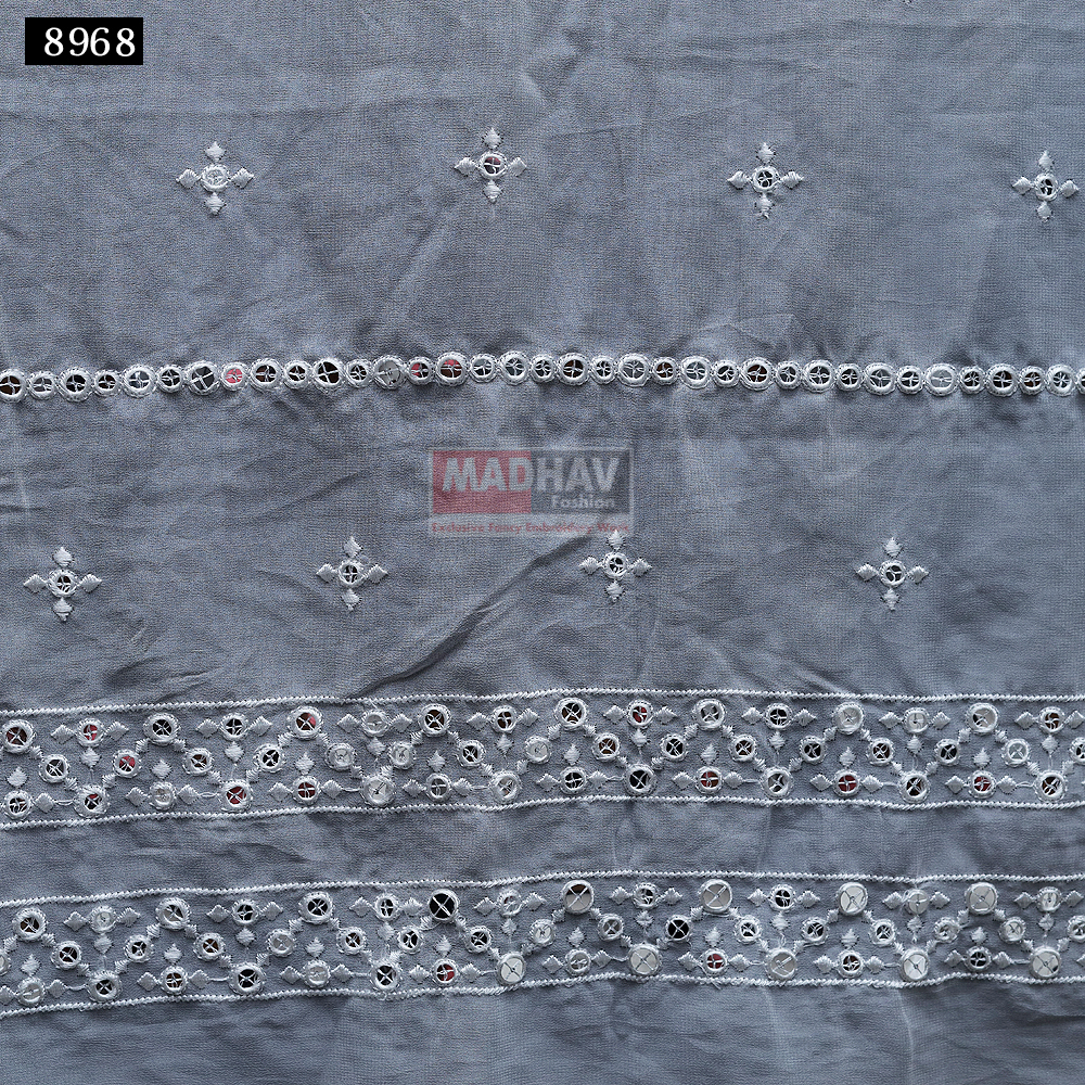 Fancy Dupatta - Georgette, Embroidered Design In Ivory White | Sequence, Mirror Work, Cording, And Laser Embroidery For Bridal Lehenga And Sherwani Elegance