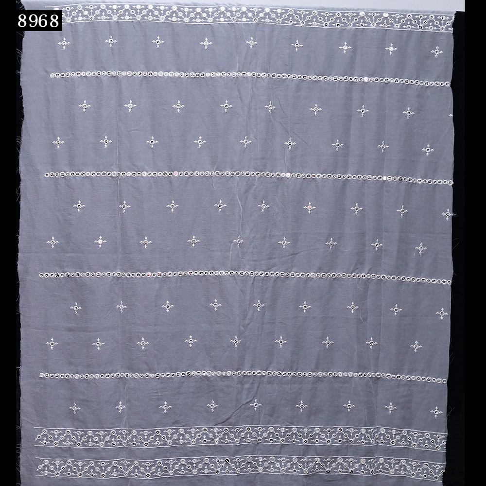 Fancy Dupatta - Georgette, Embroidered Design In Ivory White | Sequence, Mirror Work, Cording, And Laser Embroidery For Bridal Lehenga And Sherwani Elegance