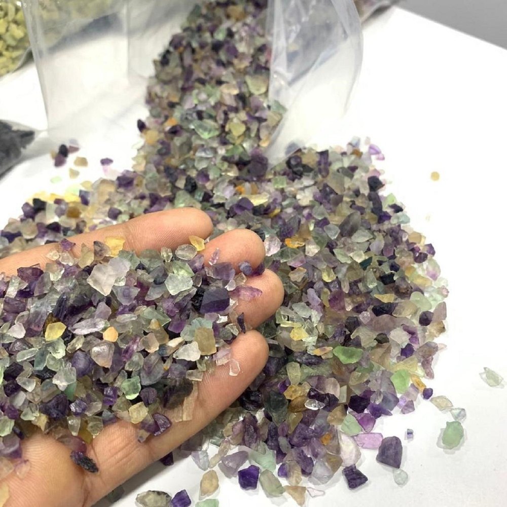 Natural Fluorite Gemstone Chips - A+ Agate Material, Free Size, Rainbow Color, 1 Kg Weight | Enduring Natural Stone Elegance