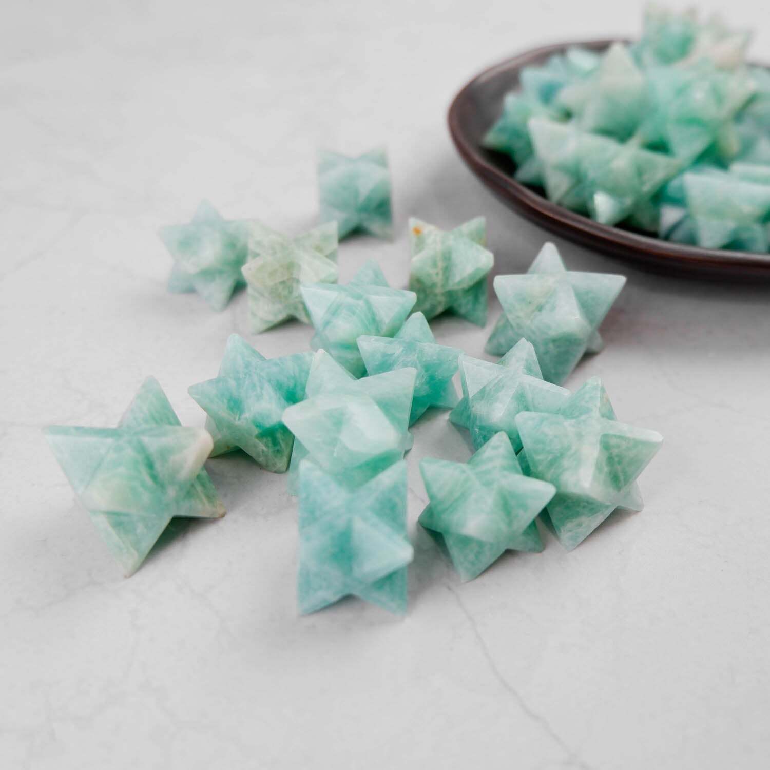 Natural Amazonite Gemstone 8 Point Merkaba Stars - Agate, 14-18mm, Green | Aaa Grade Quality, Perfect For Shamanic Healing And Spiritual Transformation