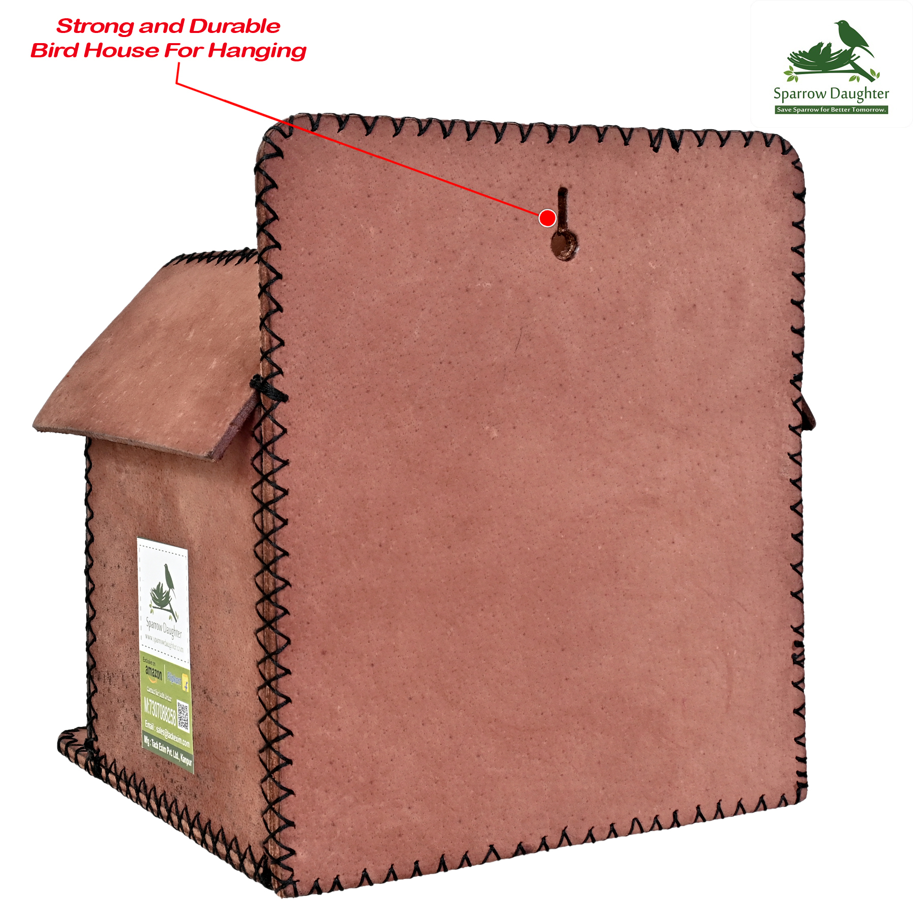 Red Brown Hand Craft Twinning Bird House For Sparrow