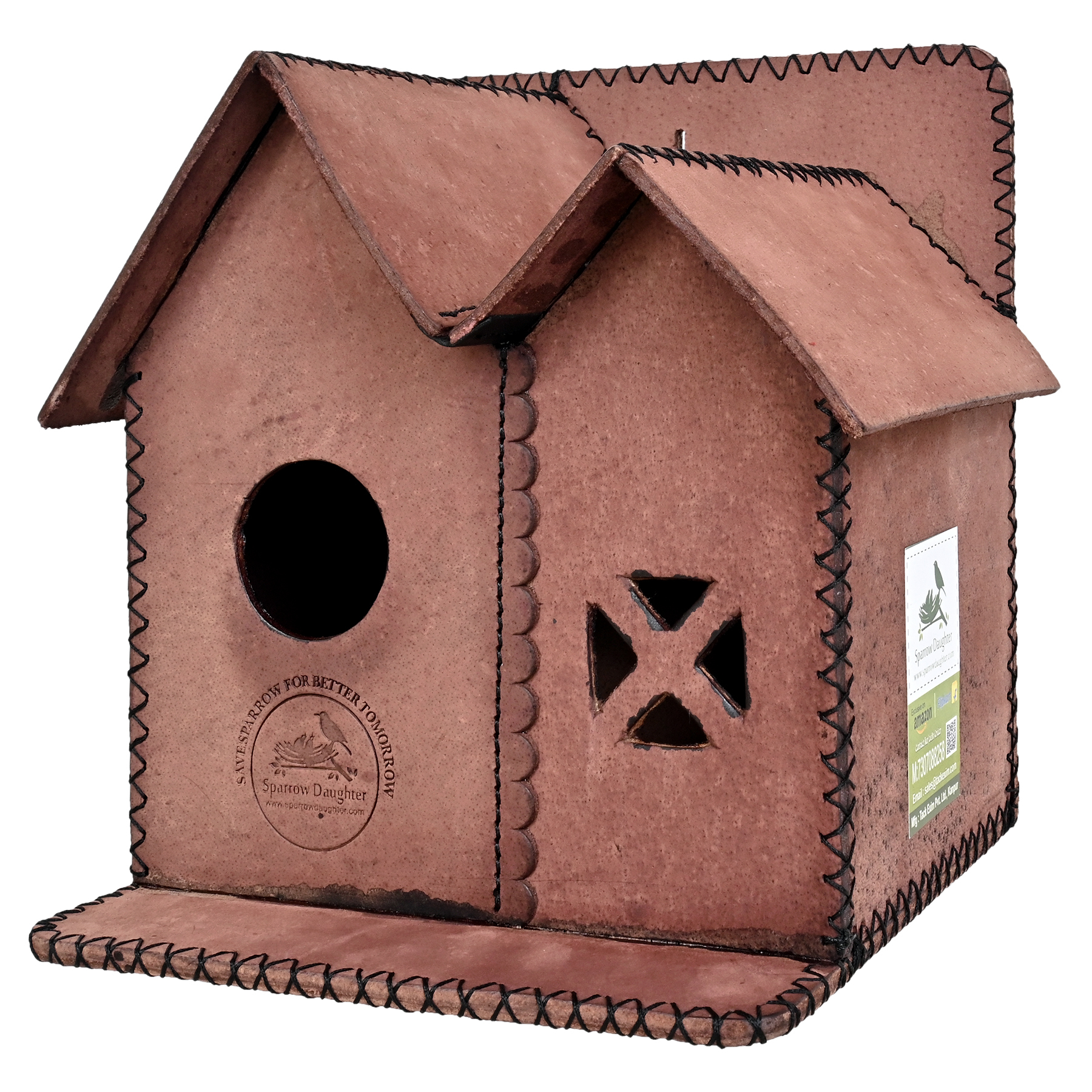 Red Brown Hand Craft Twinning Bird House For Sparrow
