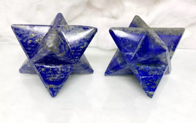 Natural Lapis Lazuli Gemstone 8 Point Merkaba Stars - A+ Grade, 20-25 Mm Size, Blue Color | 80 Gm Natural Stone, Unique Healing Energy