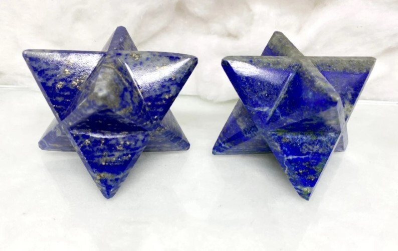 Natural Lapis Lazuli Gemstone 8 Point Merkaba Stars - A+ Grade, 20-25 Mm Size, Blue Color | 80 Gm Natural Stone, Unique Healing Energy