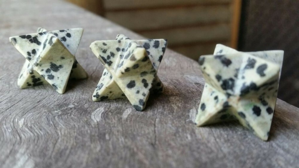 Natural Dalmatian Jasper Gemstone 8 Point Merkaba Stars - Grade: A+