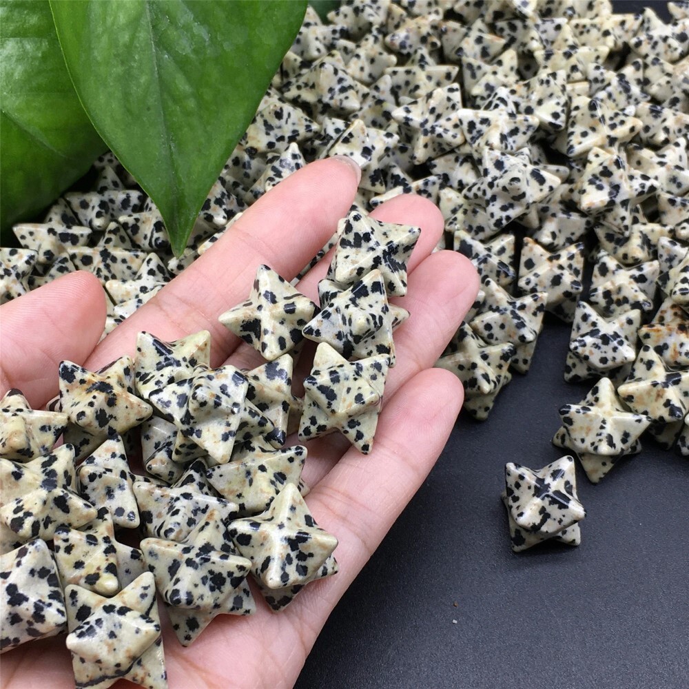 Natural Dalmatian Jasper Gemstone 8 Point Merkaba Stars - Grade: A+