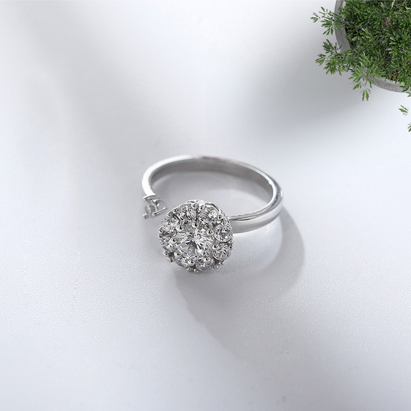 Rotating Cubic Zirconia Studded Adjustable Silver-plated Flower Ring - Stainless Steel, Adjustable Size | Fidget Spinner Design To Soothe Anxiety