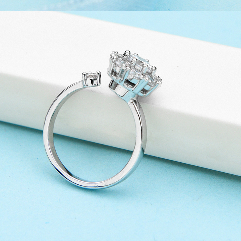 Rotating Cubic Zirconia Studded Adjustable Silver-plated Flower Ring - Stainless Steel, Adjustable Size | Fidget Spinner Design To Soothe Anxiety