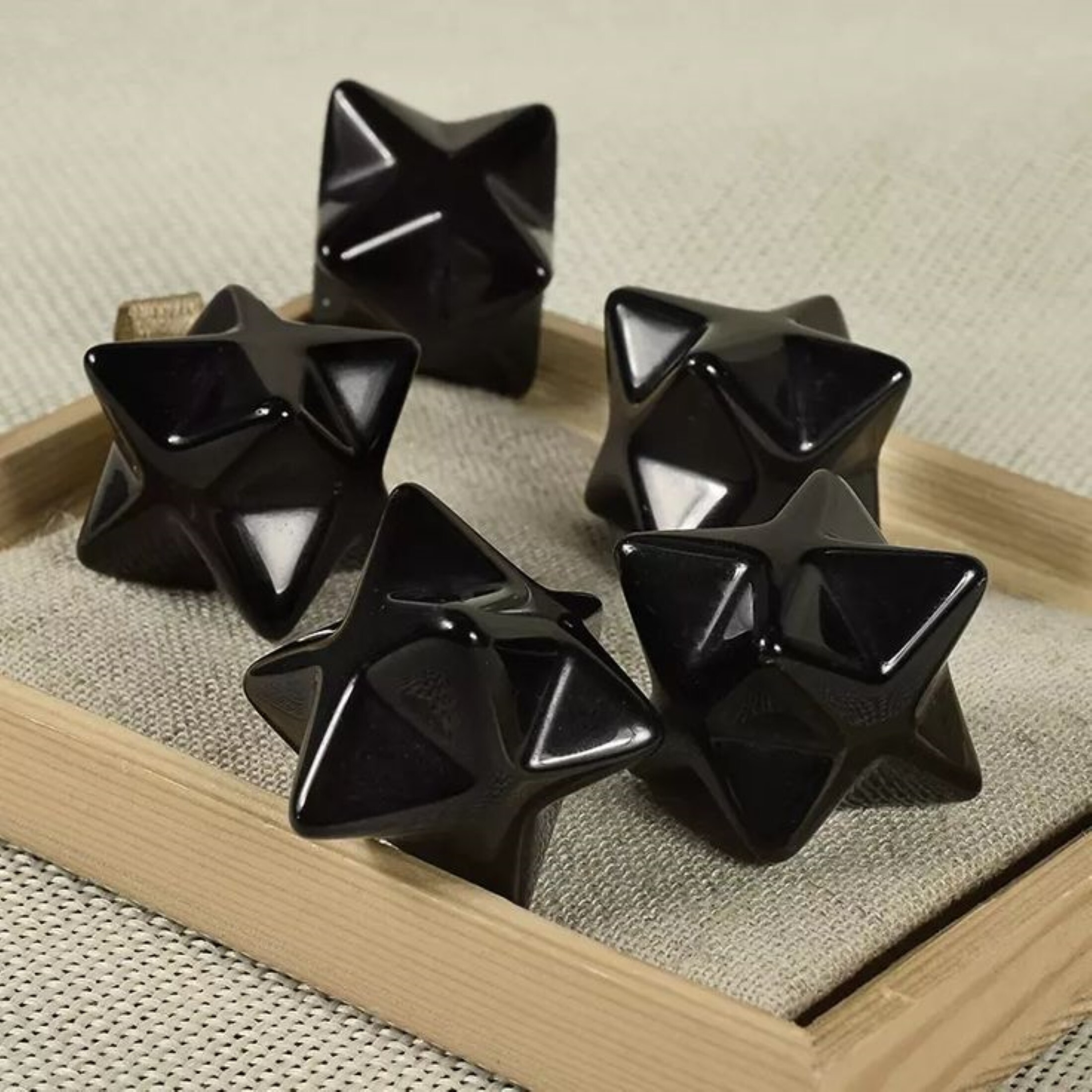 Natural Black Obsidian Gemstone 8 Point Merkaba Stars - Grade: Aaa