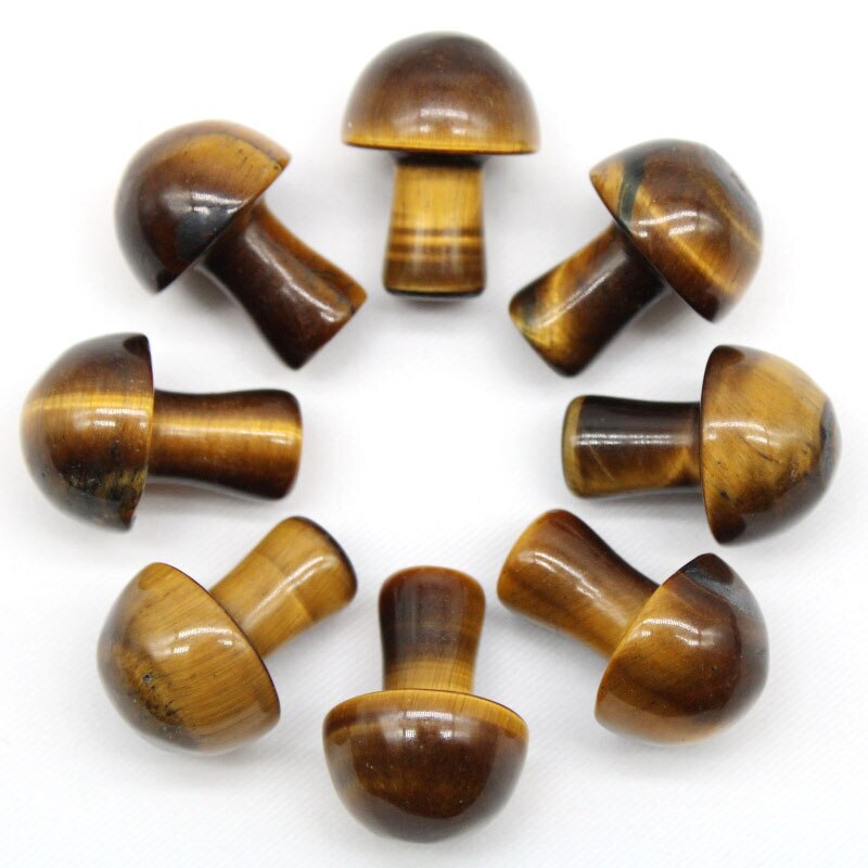 Natural Tiger Eye Gemstone Mini Mushroom Reiki Set - Aaa Grade, 8-10 Mm Stones, Yellow Color, 20 Grams | Natural Stones For Emotional Balance
