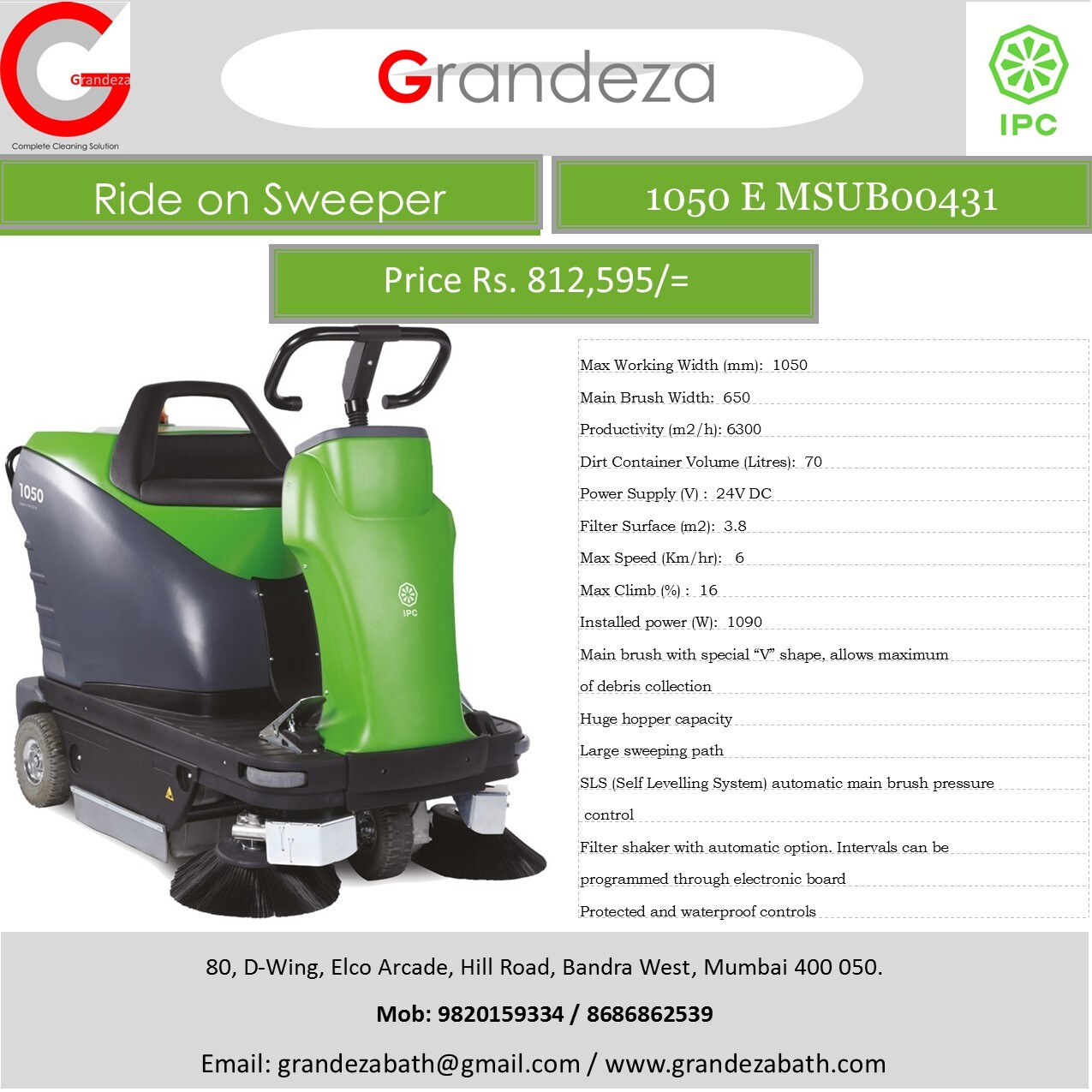 Ipc 1050 E Ride On Floor Sweeper