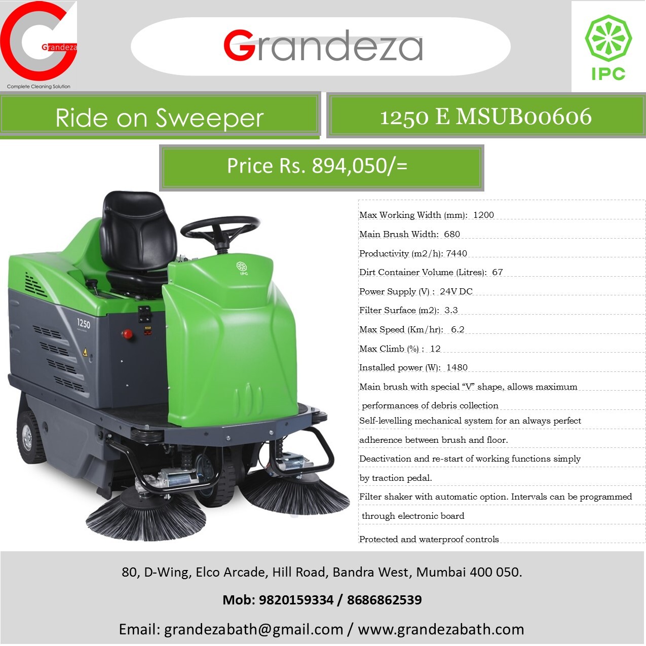 Ipc 1250 E Ride On Floor Sweeper