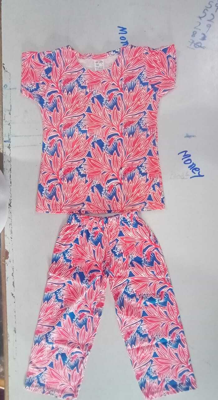 Girls Printed Lycra Set - Sizes S, M, L | Breathable, Washable, Short Sleeve, Mix Colors