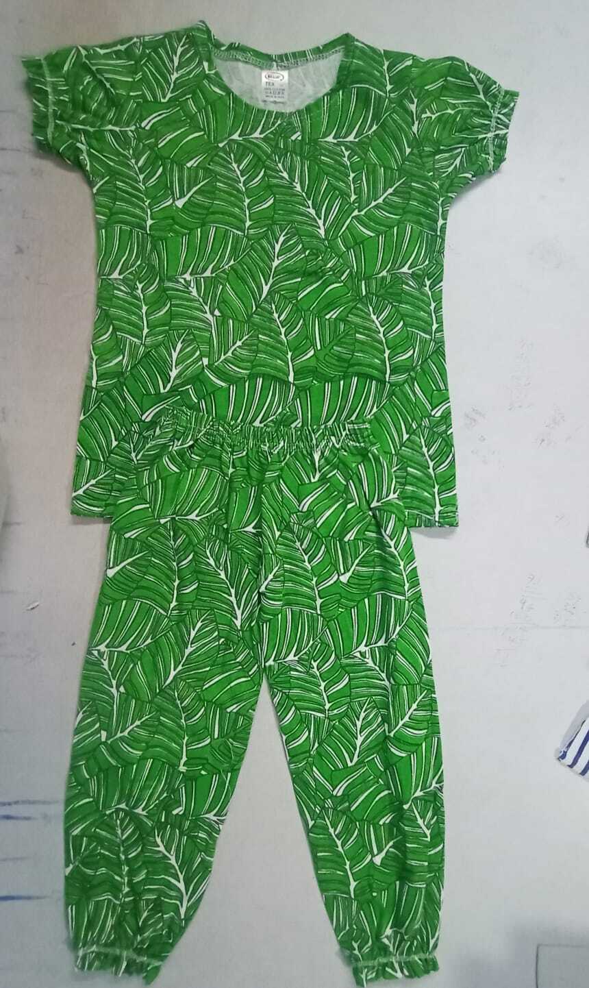 Girls Printed Lycra Set - Sizes S, M, L | Breathable, Washable, Short Sleeve, Mix Colors