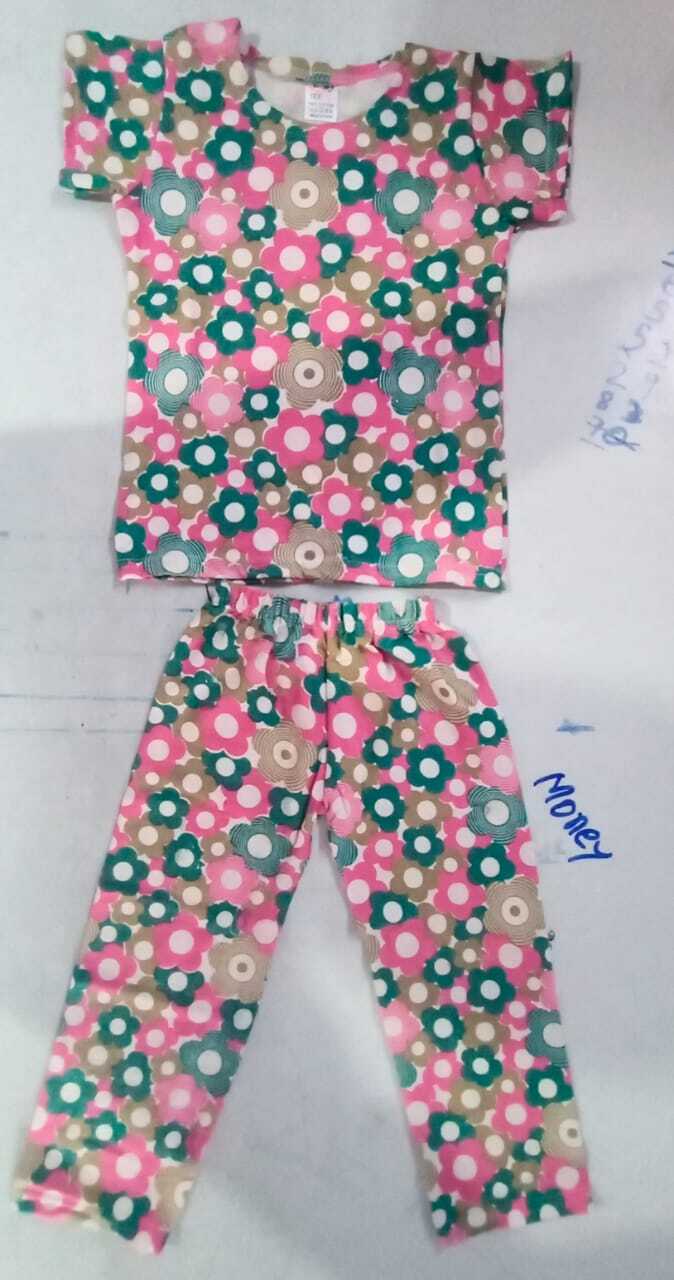 Girls Printed Lycra Set - Sizes S, M, L | Breathable, Washable, Short Sleeve, Mix Colors