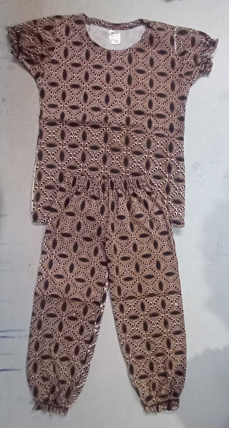 Girls Printed Lycra Set - Sizes S, M, L | Breathable, Washable, Short Sleeve, Mix Colors
