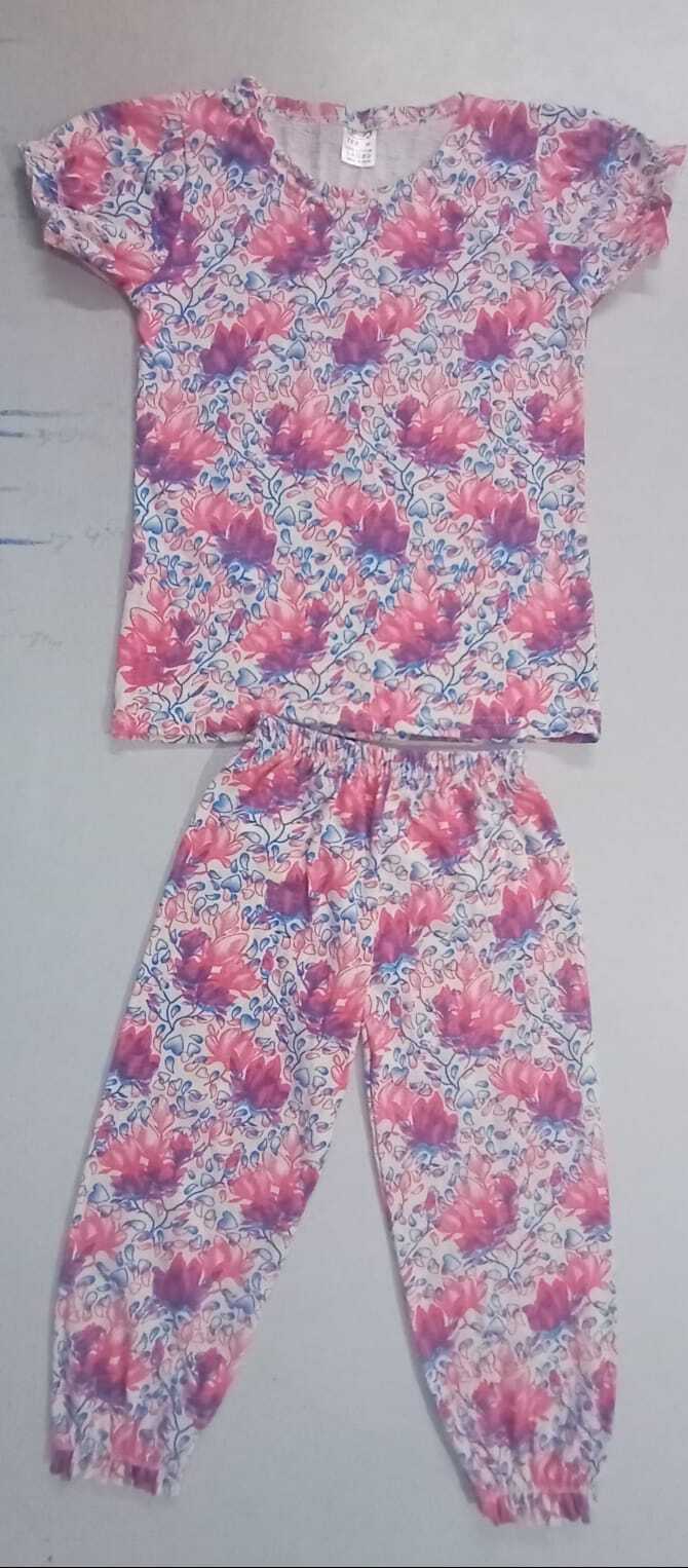 Girls Printed Lycra Set - Sizes S, M, L | Breathable, Washable, Short Sleeve, Mix Colors