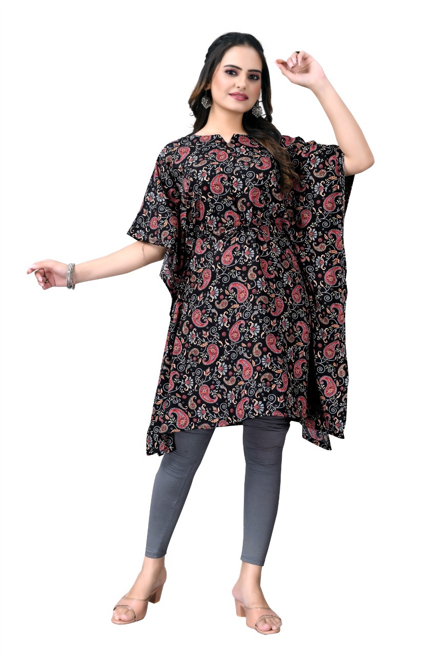 Ladies Kurti - American Crepe Fabric, One Piece Type With Short Sleeves And Printed Pattern, Breathable And Washable For All Seasons