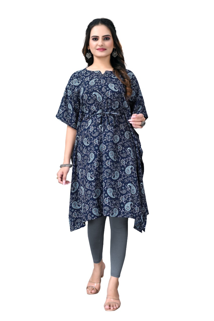 Ladies Kurti - American Crepe Fabric, One Piece Type With Short Sleeves And Printed Pattern, Breathable And Washable For All Seasons