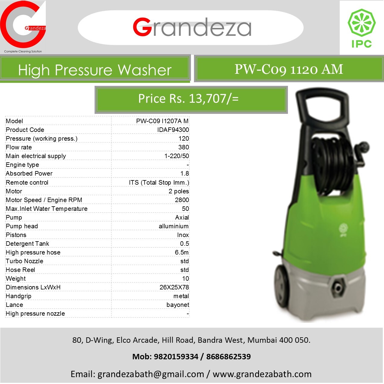 Ipc Pw C09 120 Bar High Pressure Washer