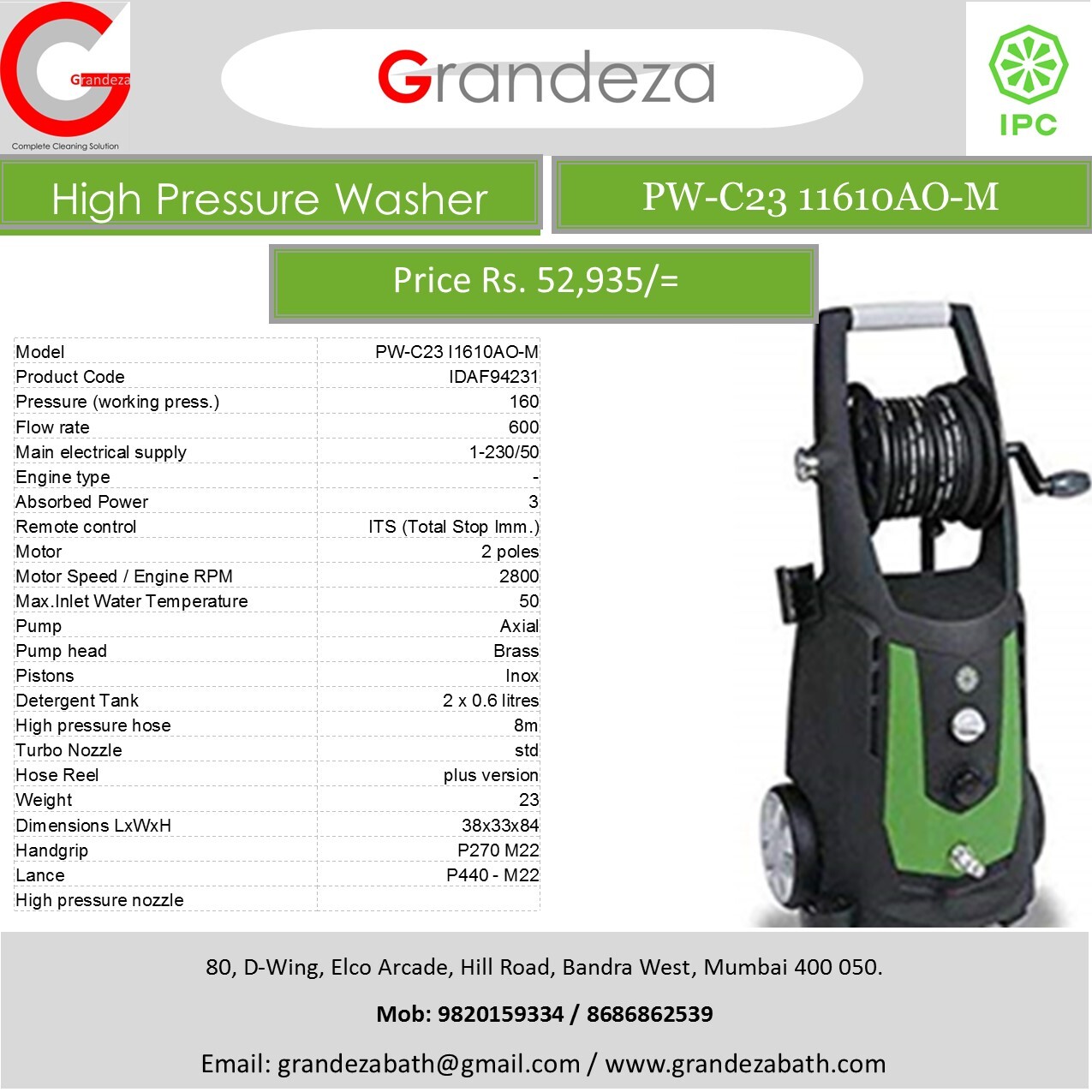 Ipc Pw C23 160 Bar High Pressure Washer