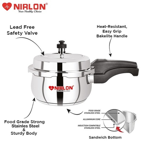 Stainless Steel Nirlon Sandwich Bottom Induction Outer Lid Ss Belly Pressure Cooker 2litre