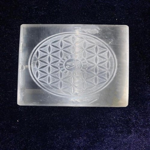Natural Selenite Charging Plate - 100g Round Brilliant Cut Eye Of Horus Engraving Pure White Color Aaa Grade