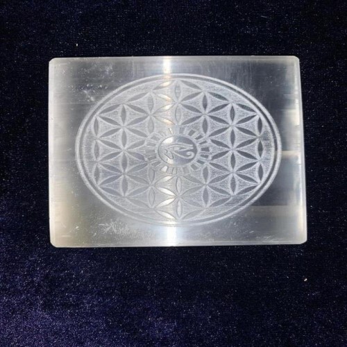 Natural Selenite Charging Plate - 100g Round Brilliant Cut Eye Of Horus Engraving Pure White Color Aaa Grade