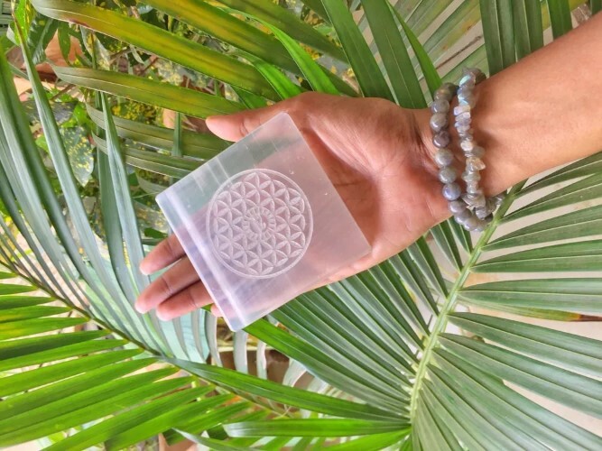 Natural Selenite Charging Plate - 100g Round Brilliant Cut Eye Of Horus Engraving Pure White Color Aaa Grade