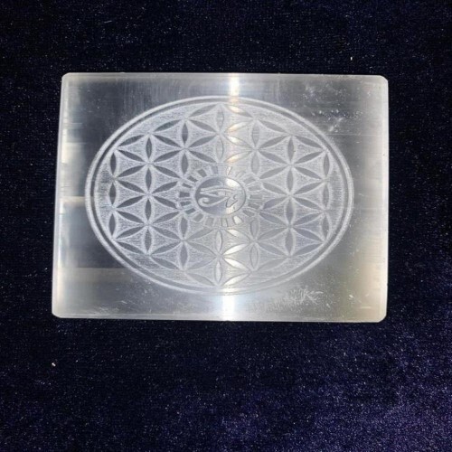 Natural Selenite Charging Plate - 100g Round Brilliant Cut Eye Of Horus Engraving Pure White Color Aaa Grade
