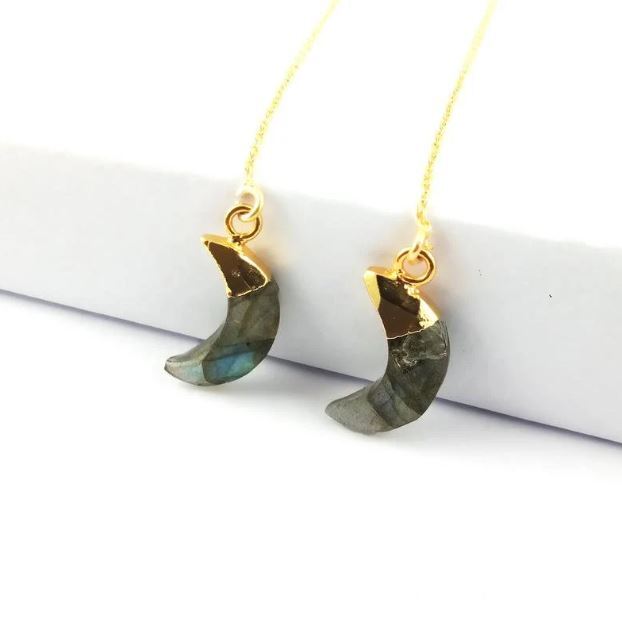 Same As Photo Half Moon Gemstone Size 18x7m 925 Silver Threader Earring
