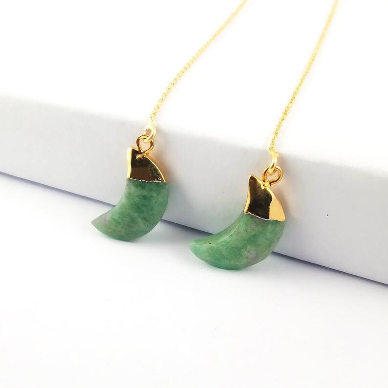 Same As Photo Half Moon Gemstone Size 18x7m 925 Silver Threader Earring