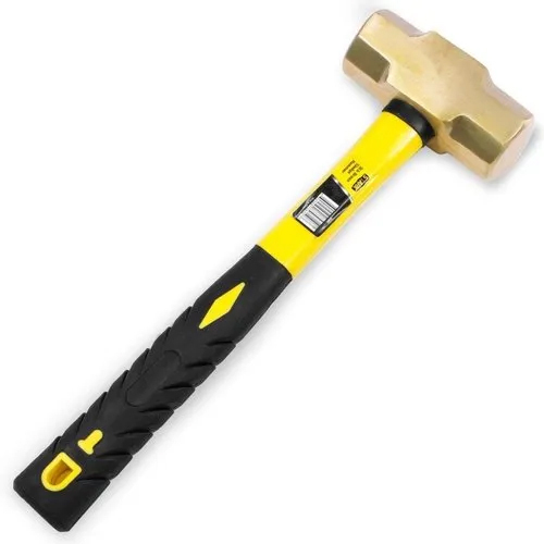 Brass Sledge Hammer - Heavy-duty Brass Construction, Elongated Design, Golden-yellow-black Color, Wooden Handle For Comfort