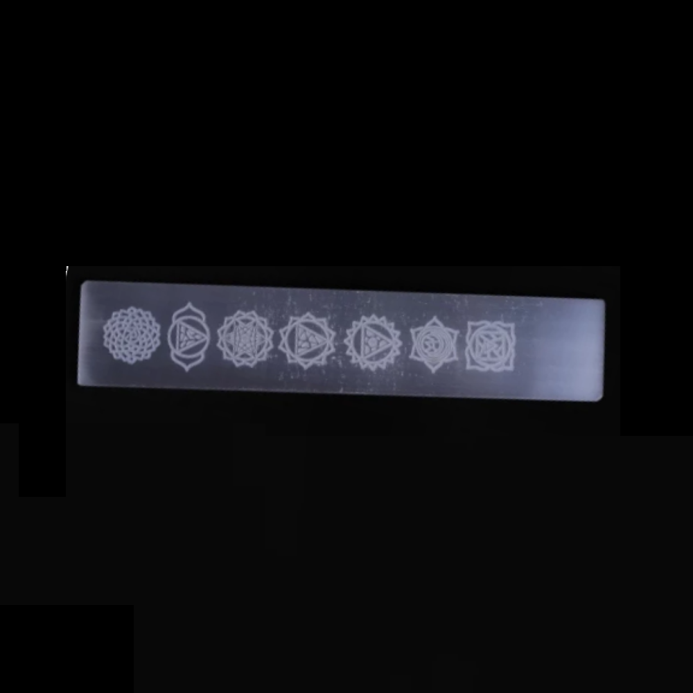 Natural Selenite Charging Stick Wands With 7 Chakra Symbol Engraved - Grade Aaa Material, Free Size, White Color, 100g Weight | Ideal For Meditation, Yoga, Chakra Alignment