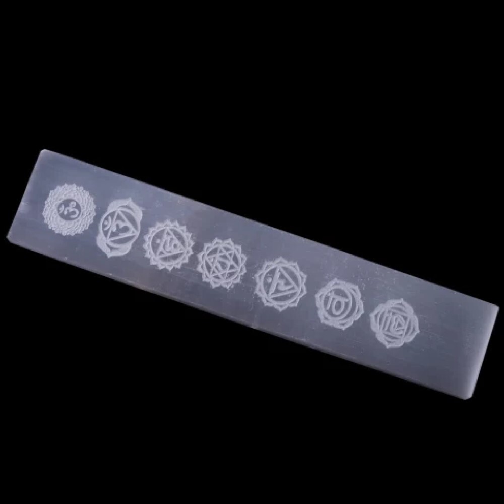 Natural Selenite Charging Stick Wands With 7 Chakra Symbol Engraved - Grade Aaa Material, Free Size, White Color, 100g Weight | Ideal For Meditation, Yoga, Chakra Alignment