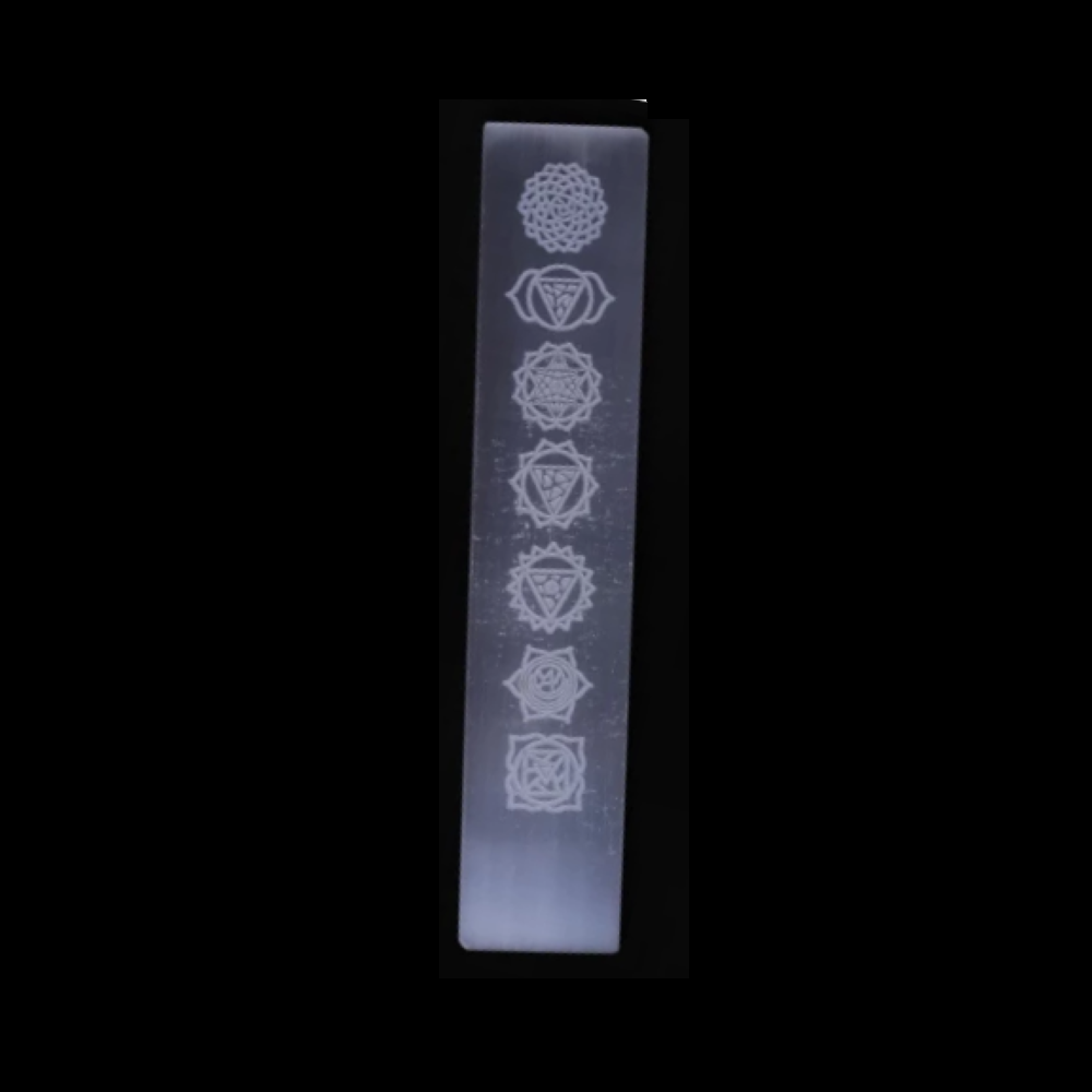 Natural Selenite Charging Stick Wands With 7 Chakra Symbol Engraved - Grade Aaa Material, Free Size, White Color, 100g Weight | Ideal For Meditation, Yoga, Chakra Alignment