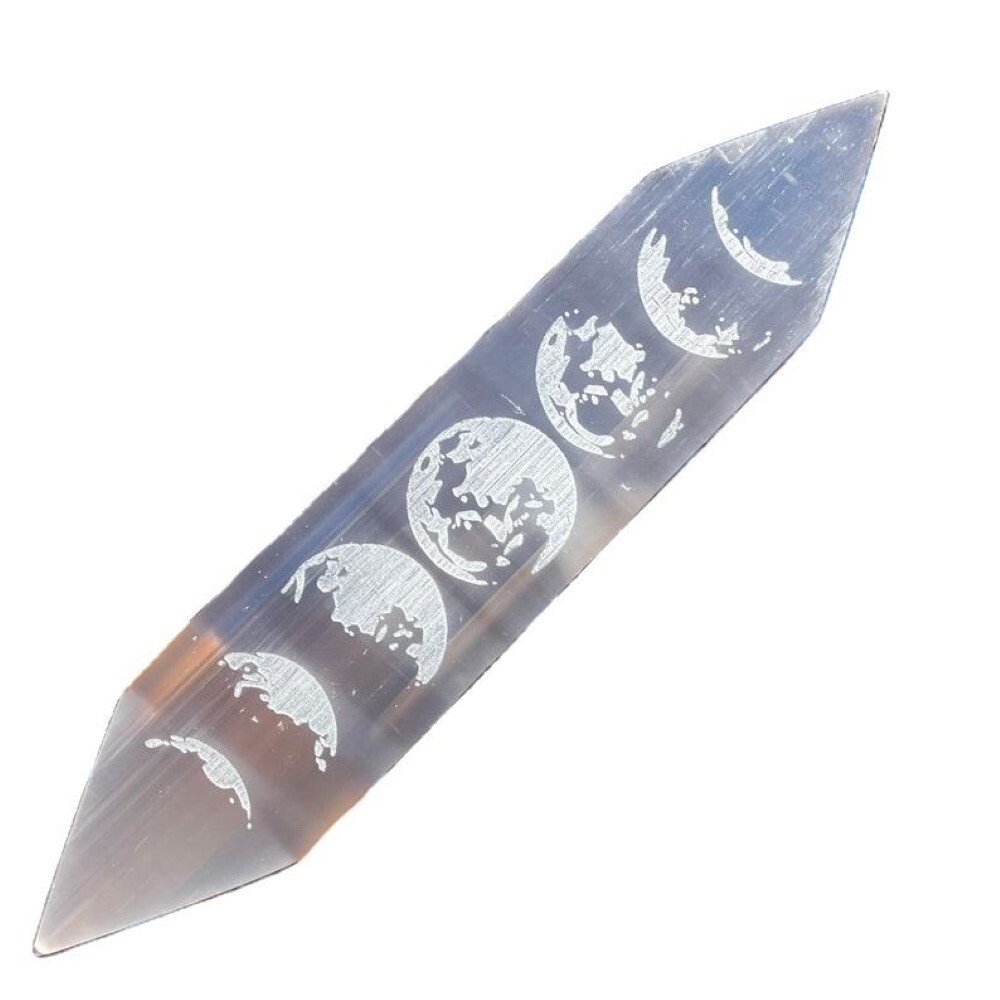 Natural Double Point Selenite Charging Stick Bar With Rainbow 7 Chakra Symbol - Aaa Grade, Free Size, White Color, 100g Weight | Ideal For Energy Cleansing And Spiritual Practices