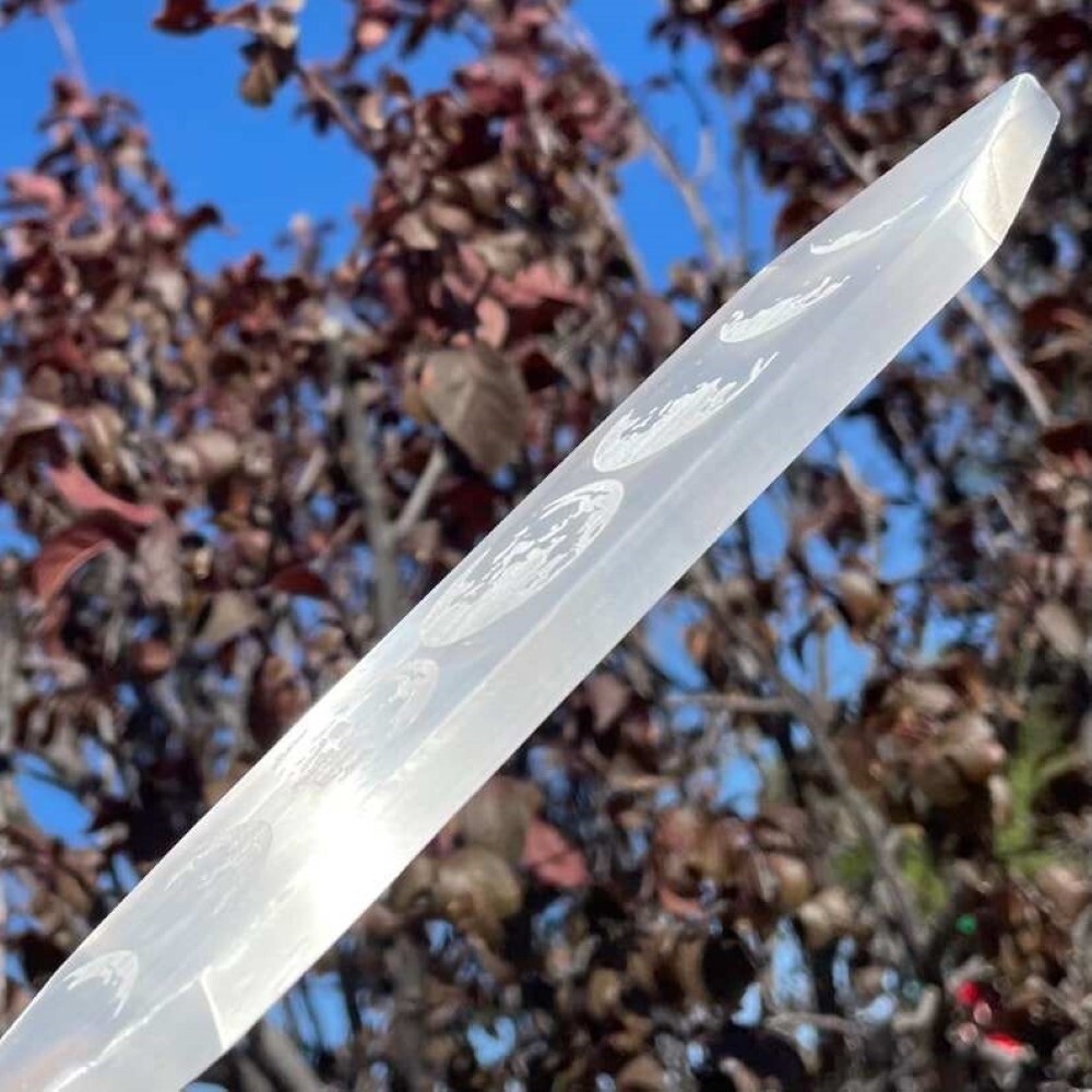 Natural Double Point Selenite Charging Stick Bar With Rainbow 7 Chakra Symbol - Aaa Grade, Free Size, White Color, 100g Weight | Ideal For Energy Cleansing And Spiritual Practices