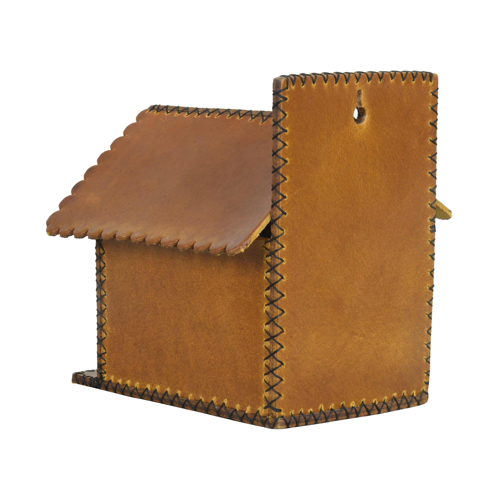 Small Hut Bird House For Sparrow Bird - Leather, Vegan Leather, Synthetic Leather | Lemon Yellow, 16x15x17 Cm, Easy Installation, Handcrafted By Artisans