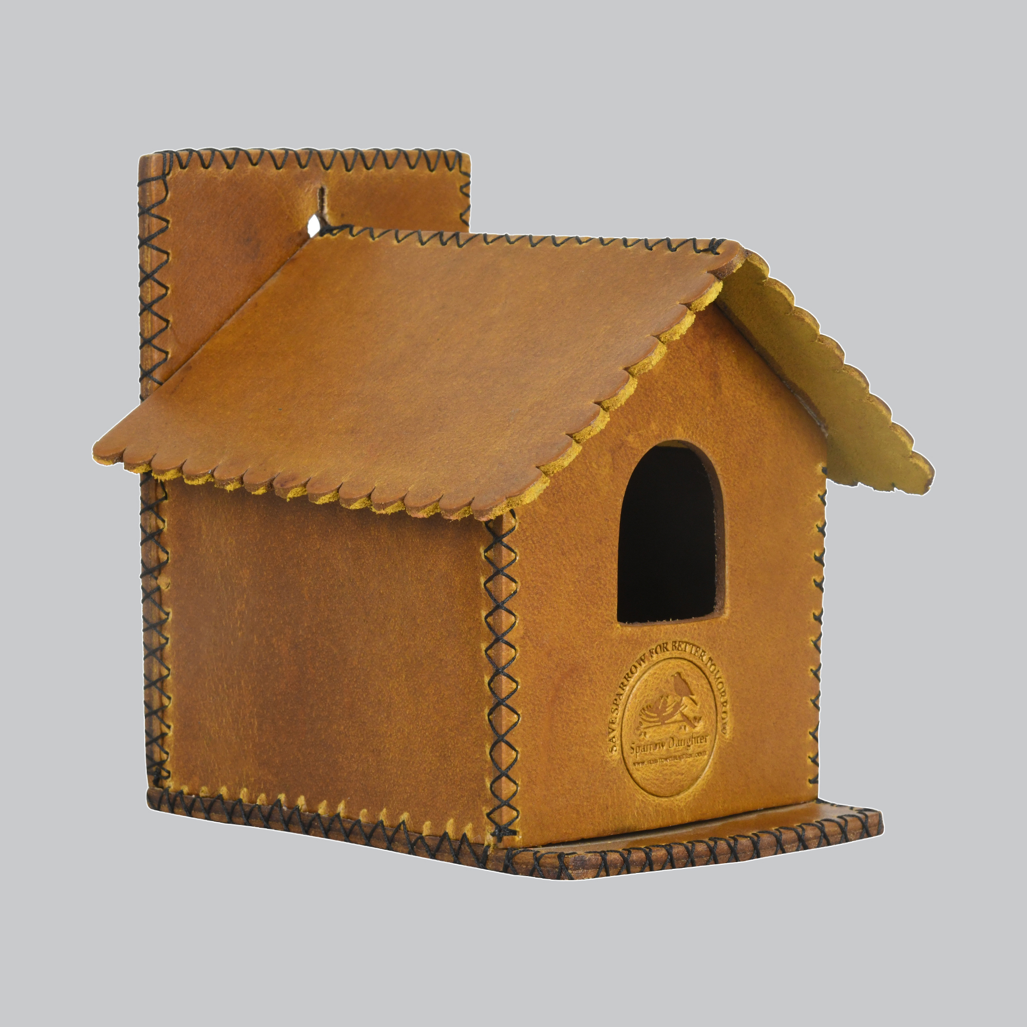 Small Hut Bird House For Sparrow Bird - Leather, Vegan Leather, Synthetic Leather | Lemon Yellow, 16x15x17 Cm, Easy Installation, Handcrafted By Artisans