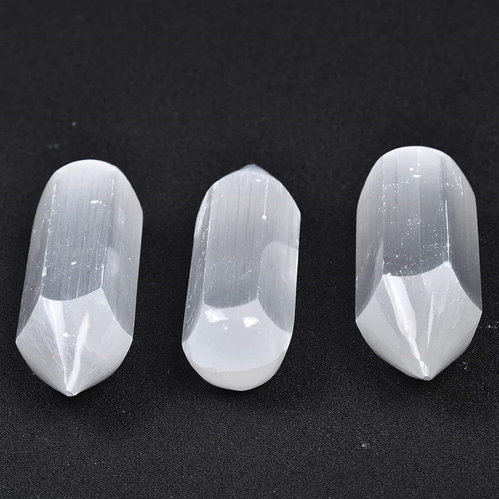 Natural White Selenite Hexagonal Cone Tip Crystal Cleansing Charging Wands And Stick - Aaa Grade, Free Size, White Color, 100g Weight | Round Brilliant Cut Design
