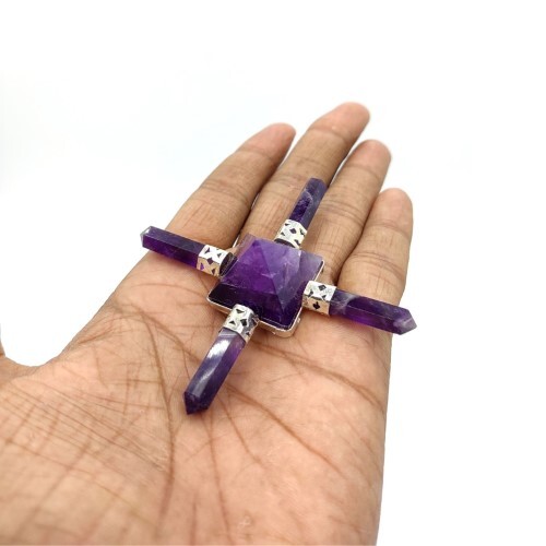 Natural Crystal Amethyst Gemstone 4 Point Pyramid Energy Generator - Aaa Grade, 100 Gm, Purple Color, Natural Amethyst Material