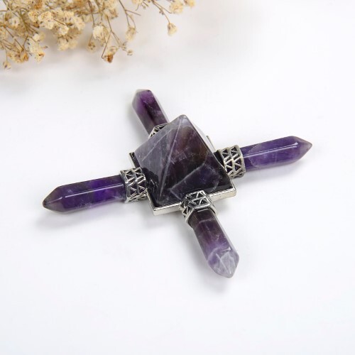 Natural Crystal Amethyst Gemstone 4 Point Pyramid Energy Generator - Aaa Grade, 100 Gm, Purple Color, Natural Amethyst Material