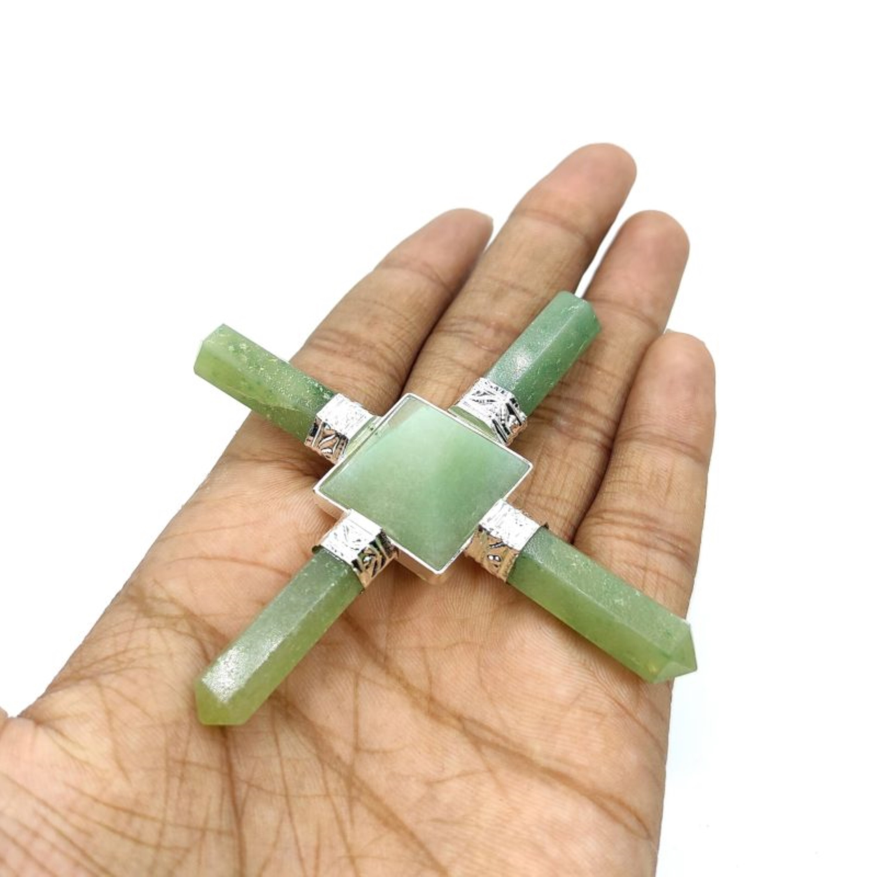Natural Crystal Green Aventurine Gemstone 4 Point Pyramid Energy Generator - Agate Material Free Size Green Color 100 Gm Weight | Aaa Quality Natural Stone