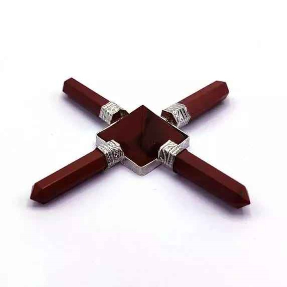 Natural Crystal Red Jasper Gemstone 4 Point Pyramid Energy Generator - Grade: Aaa